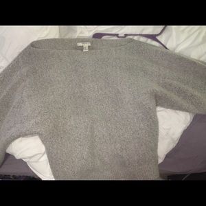 grey off the shoulder sweater